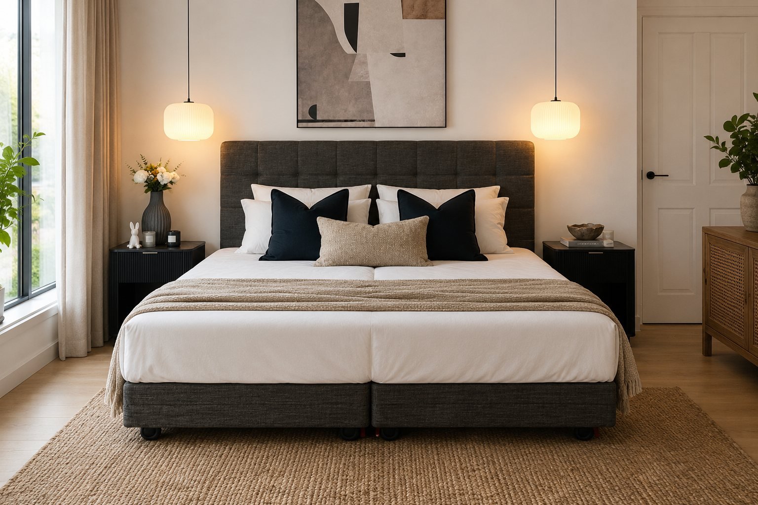 Two adjustable beds side by side for couples, each able to adjust independently
