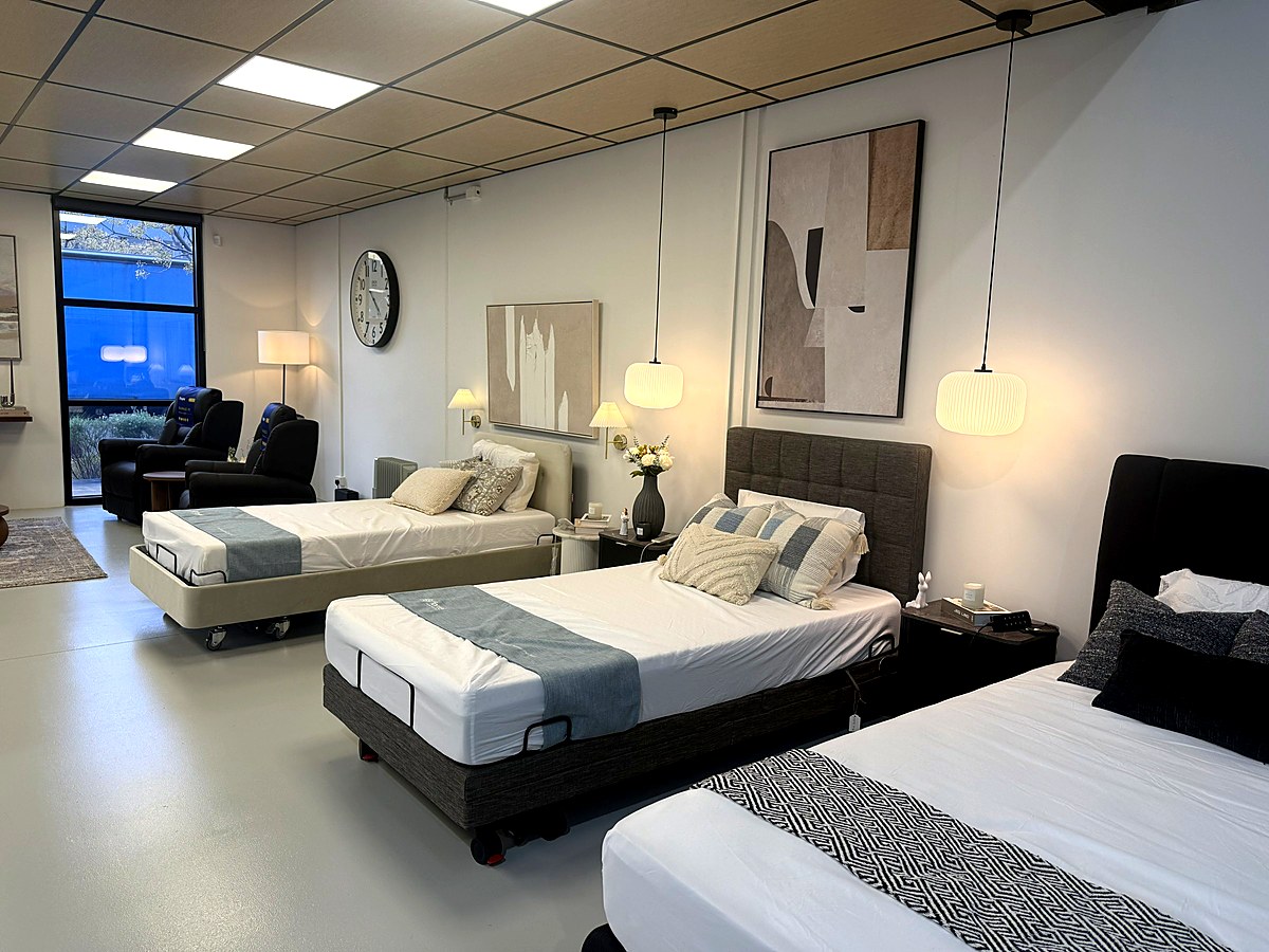 Adjustable beds on display at Mobility Co's bayside showroom, serving Sandringham