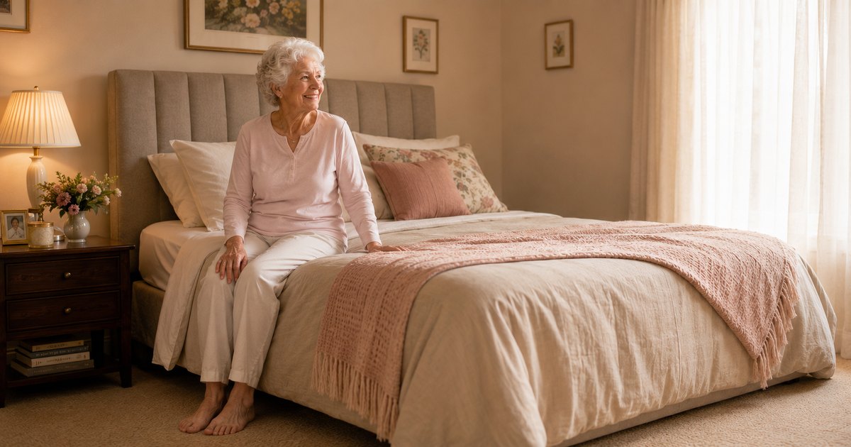 An adjustable bed set up to feel like home, making rest and getting in and out easier.